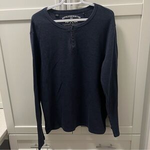 BUFFALO David Button Henley Waffle Knit Navy Long Sleeved Shirt Men's Size XL